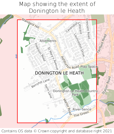 Map showing extent of Donington le Heath as bounding box