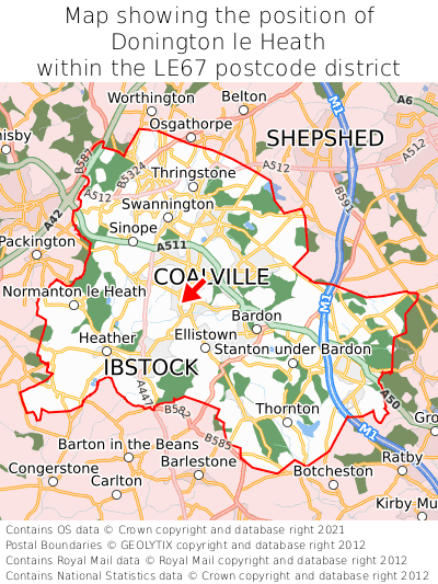 Map showing location of Donington le Heath within LE67