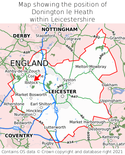 Map showing location of Donington le Heath within Leicestershire