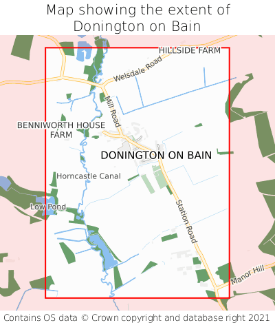 Map showing extent of Donington on Bain as bounding box