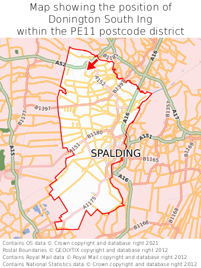 Map showing location of Donington South Ing within PE11