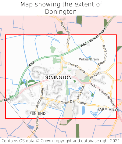 Map showing extent of Donington as bounding box