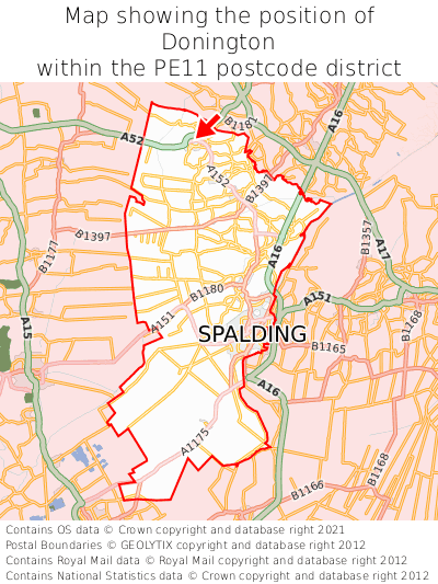 Map showing location of Donington within PE11