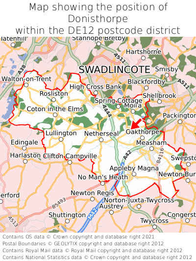 Map showing location of Donisthorpe within DE12