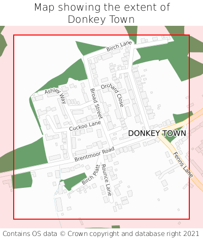 Map showing extent of Donkey Town as bounding box