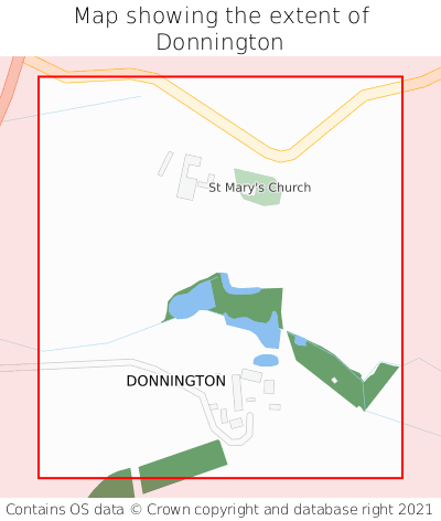 Map showing extent of Donnington as bounding box