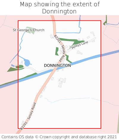 Map showing extent of Donnington as bounding box