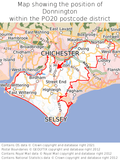 Map showing location of Donnington within PO20