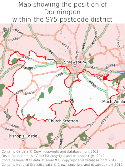 Map showing location of Donnington within SY5