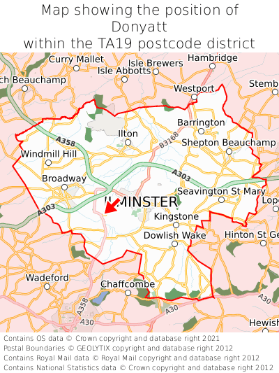 Map showing location of Donyatt within TA19