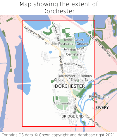 Map showing extent of Dorchester as bounding box