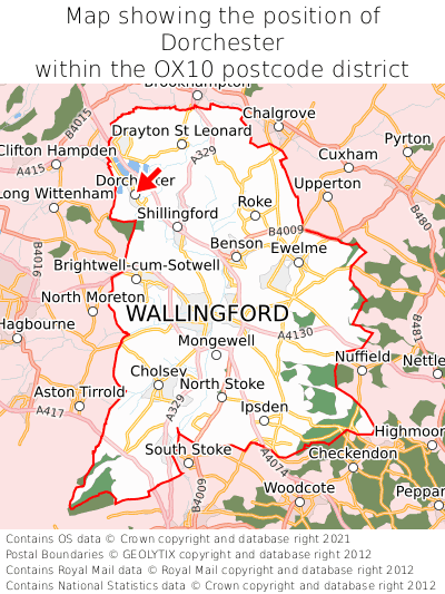 Map showing location of Dorchester within OX10