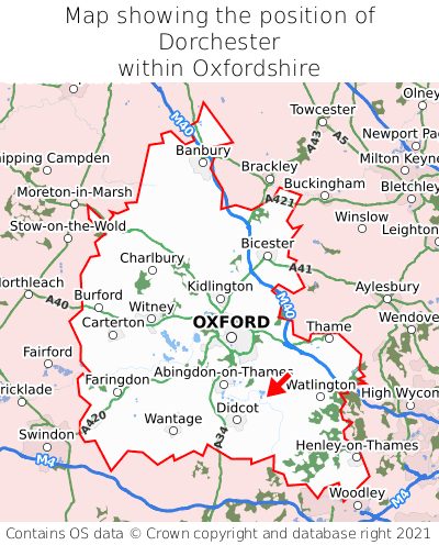 Map showing location of Dorchester within Oxfordshire