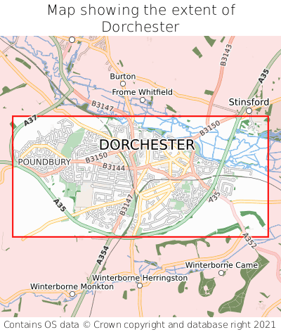Map showing extent of Dorchester as bounding box