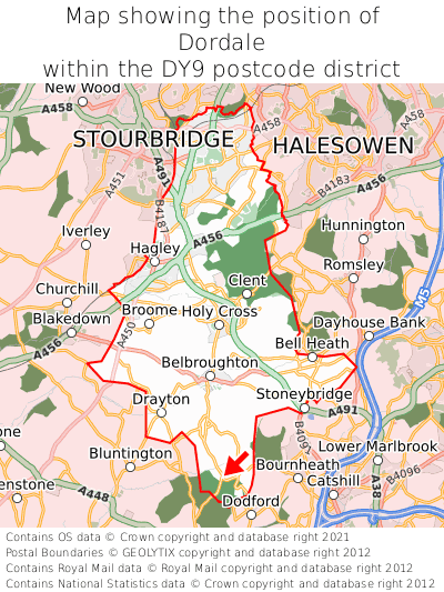 Map showing location of Dordale within DY9