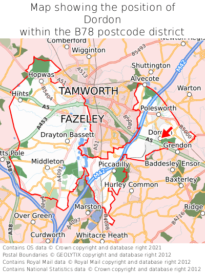 Map showing location of Dordon within B78