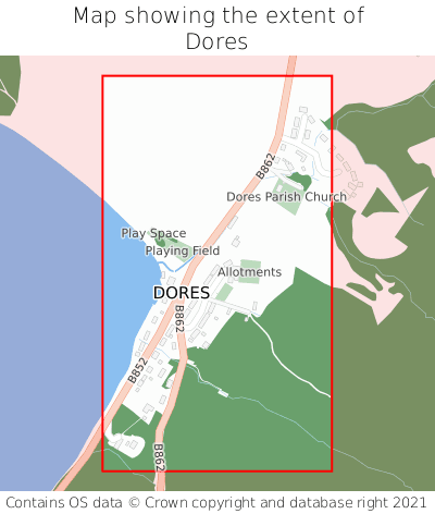 Map showing extent of Dores as bounding box