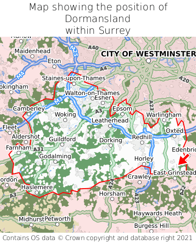 Map showing location of Dormansland within Surrey