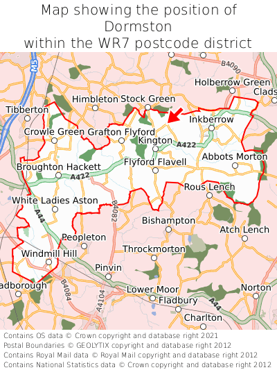 Map showing location of Dormston within WR7