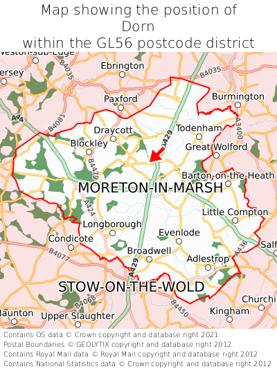 Map showing location of Dorn within GL56