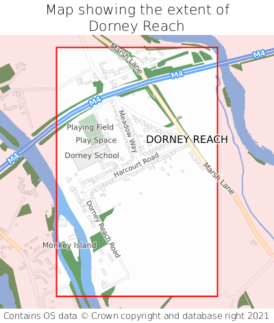 Map showing extent of Dorney Reach as bounding box