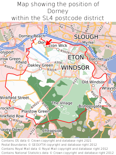 Map showing location of Dorney within SL4
