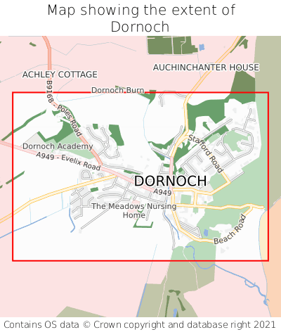 Map showing extent of Dornoch as bounding box