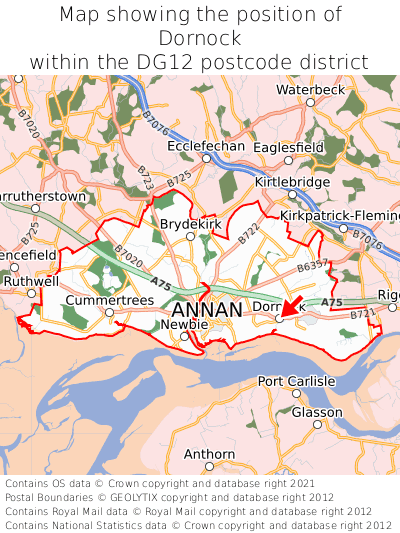 Map showing location of Dornock within DG12