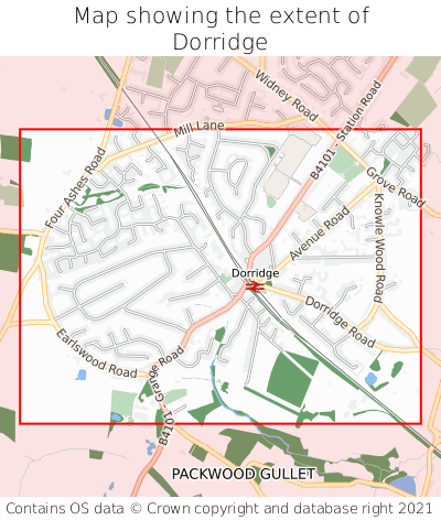 Map showing extent of Dorridge as bounding box