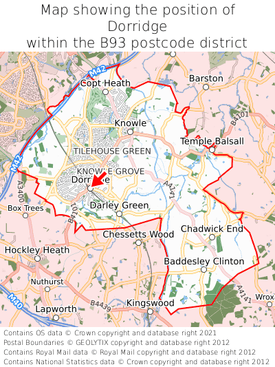 Map showing location of Dorridge within B93