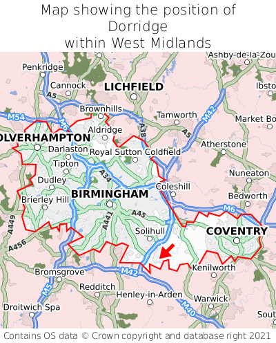 Map showing location of Dorridge within West Midlands