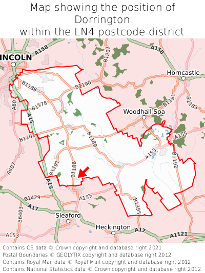 Map showing location of Dorrington within LN4