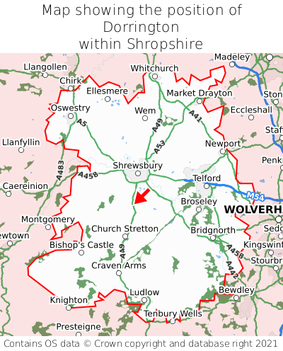 Map showing location of Dorrington within Shropshire