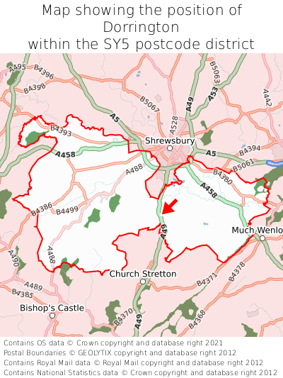 Map showing location of Dorrington within SY5