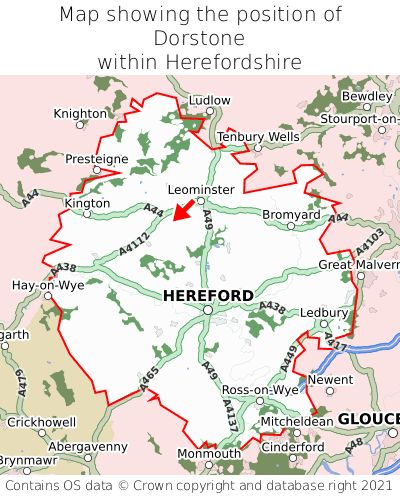 Map showing location of Dorstone within Herefordshire