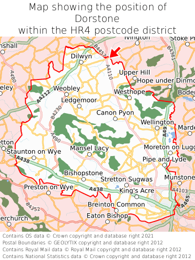 Map showing location of Dorstone within HR4