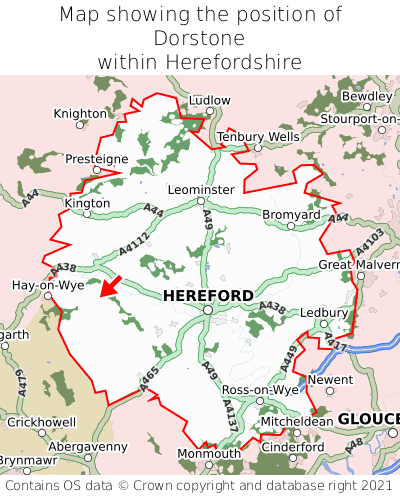 Map showing location of Dorstone within Herefordshire