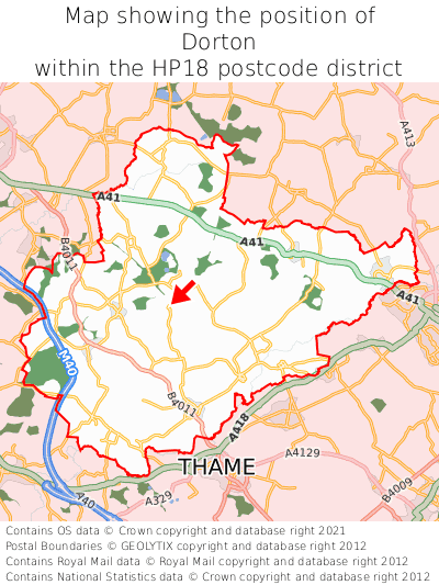Map showing location of Dorton within HP18