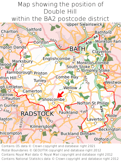 Map showing location of Double Hill within BA2