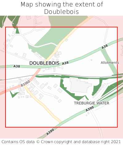 Map showing extent of Doublebois as bounding box