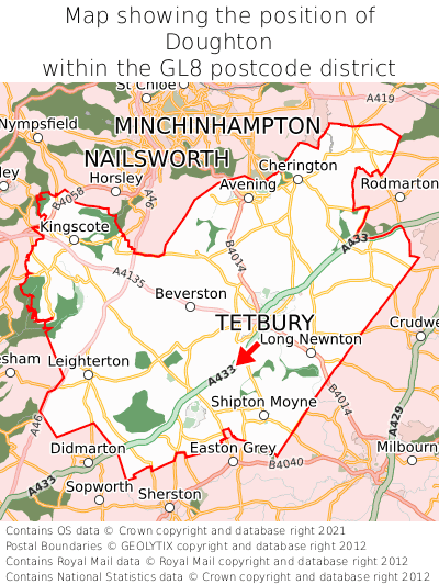 Map showing location of Doughton within GL8