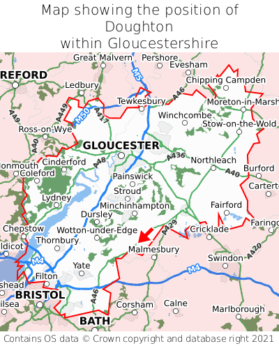 Map showing location of Doughton within Gloucestershire