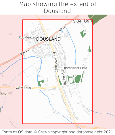 Map showing extent of Dousland as bounding box