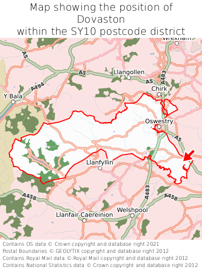 Map showing location of Dovaston within SY10