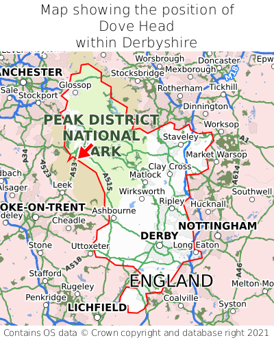Map showing location of Dove Head within Derbyshire