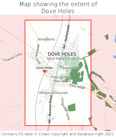 Map showing extent of Dove Holes as bounding box