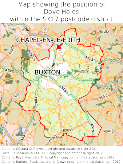 Map showing location of Dove Holes within SK17