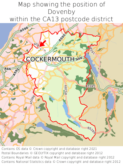 Map showing location of Dovenby within CA13