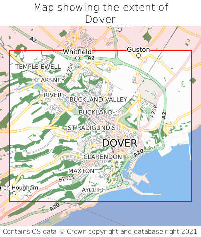 Map showing extent of Dover as bounding box