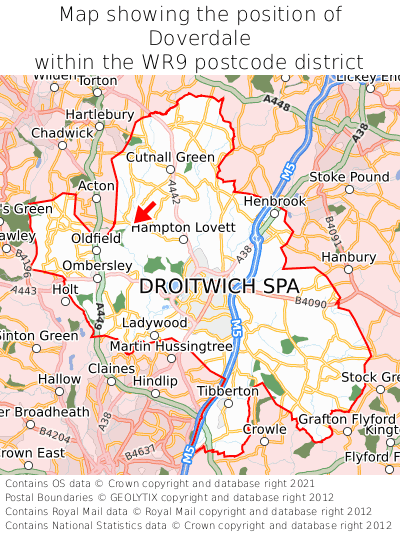 Map showing location of Doverdale within WR9